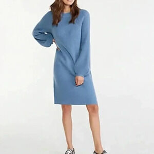 Ann Taylor Blue Wool Blend Balloon Sleeve Sweater Dress